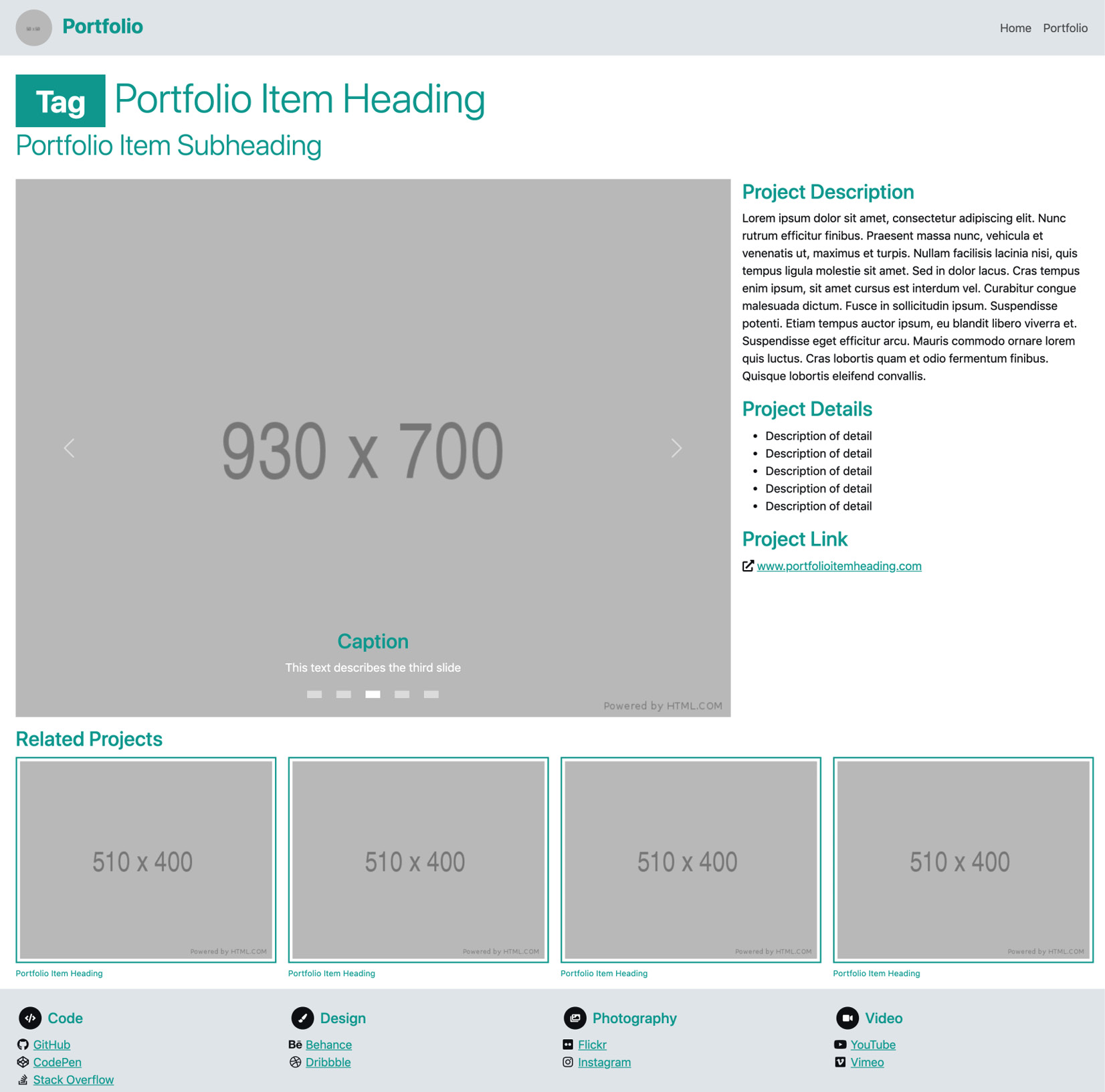 Figure 1.10 – A portfolio item UI using a customized version of Bootstrap 5 