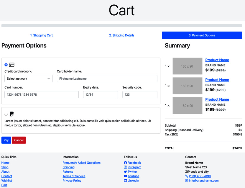 Figure 7.21 – Cart page (tab 3 visible) on a desktop device 
