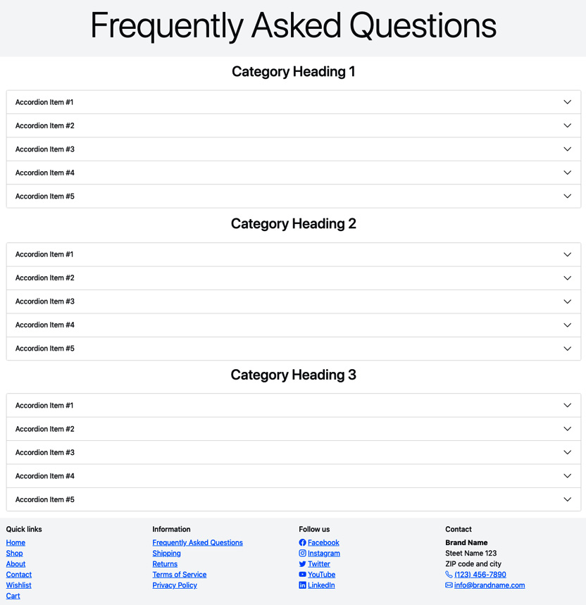 Figure 7.22 – Frequently Asked Questions page on a desktop device 