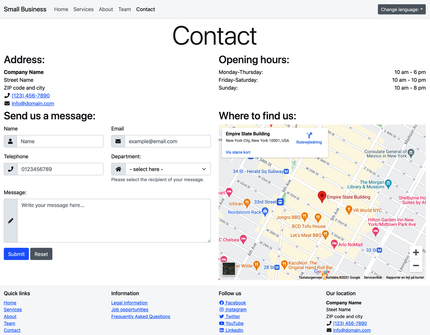 Figure 1.7 – The contact page UI using the default Bootstrap 5 styles 