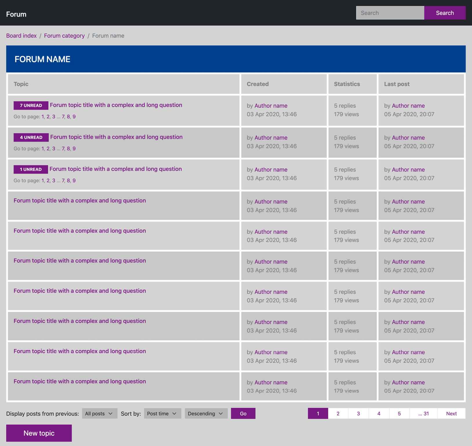 Figure 1.6 – A forum UI using a customized version of Bootstrap 5 