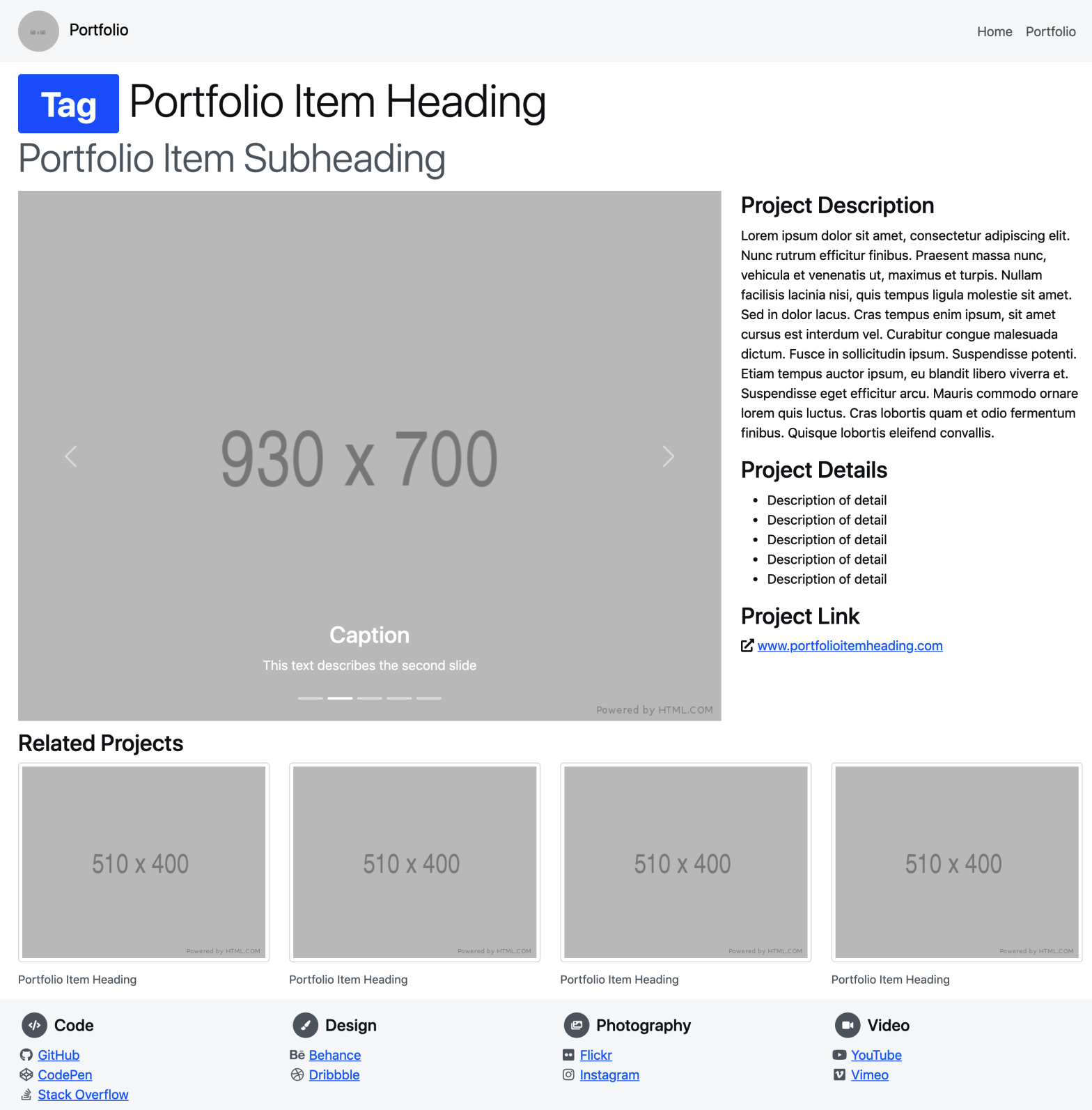 Figure 1.9 – A portfolio item UI using the default Bootstrap 5 styles 