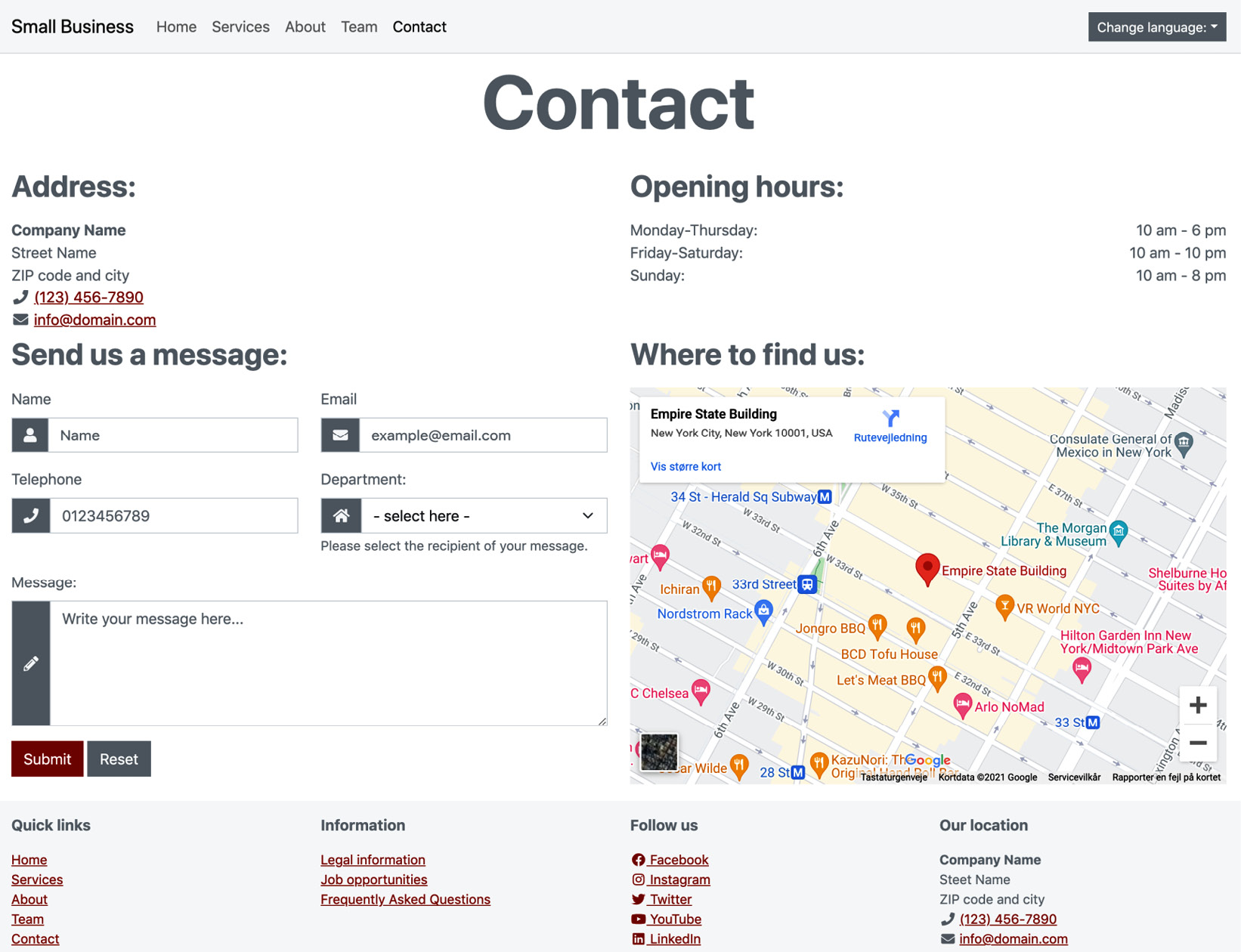Figure 1.8 – The contact page UI using a customized version of Bootstrap 5 