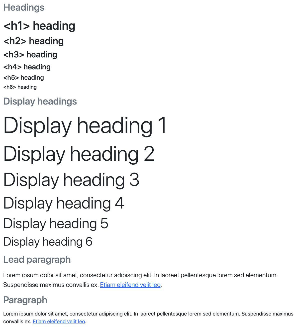 Figure 5.1 – Typographic elements with default Bootstrap 5 styles 