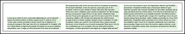 A bottom-aligned column using a flexbox is shown. The screenshot shows three paragraphs displayed in three columns. The content is bottom aligned. The short paragraph in the first column starts in the middle and ends at the bottom of the container, leaving space at the top.