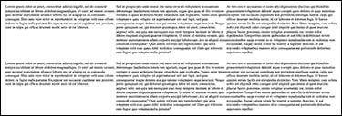 The screenshot shows a set of six paragraphs within grids, arranged in two rows and three columns. The paragraphs within each grid are left aligned with the space below the paragraphs left blank.