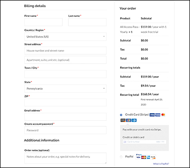 The checkout form on an e-commerce site is shown.