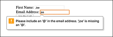 A screenshot displaying an error message for e-mail is given.