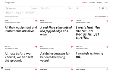 A screenshot presents some examples of Google fonts.