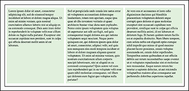 A screenshot shows a simple flexbox. There are three paragraphs arranged in a three-column layout with the content wrapped within the containers. Each column has a common background color. The entire content is present within a solid border.