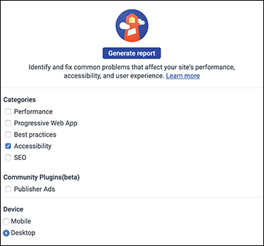A screenshot shows the Audits tab of the Chrome development tools panel.