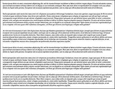 The screenshot displays six sets of paragraphs within a container. The paragraphs are displayed one below the other and occupy the entire page.