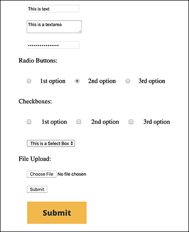 A figure displays different types of input fields available in a form.