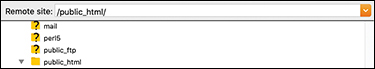 The remote site box in FileZilla is shown. The remote site box displays the location of each file that is uploaded to the server. Below this, four folders are also shown.