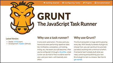A screenshot of the home page of Grunt is shown.