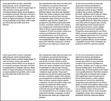 A screenshot for the three-column layout by using flex-wrap is shown. The screenshot displays six sets of paragraphs within the container in three columns and two rows. The paragraphs are of different lengths but the columns are of equal width.