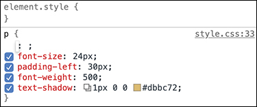 A screenshot shows the styles tab of the elements panel.
