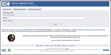 A screenshot of the W3C Markup Validation Service home page is shown.
