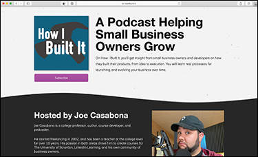 A screenshot of the website with the information on "How I Built It" in the Safari browser is shown.