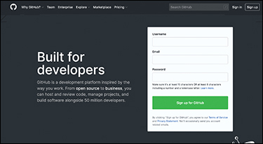 A screenshot of the signup page of the Github is shown.