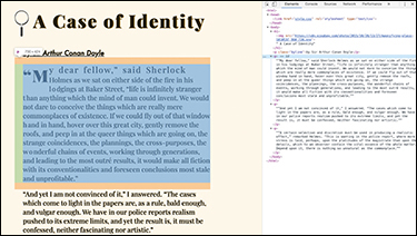 A screenshot displays the elements tab of the Chrome Development tools Panel.