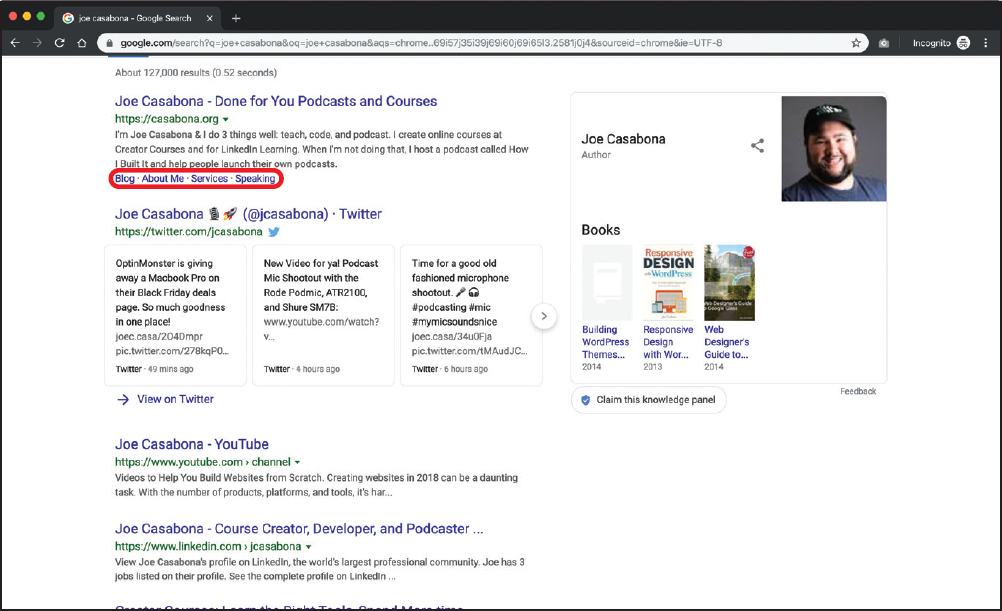 A screenshot features the site navigation links on the webpage as a result of any particular search.