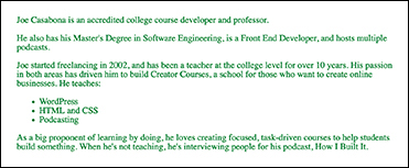An example is displayed for setting all the text to green. The output contains three paragraphs followed by three bulleted marked points and ends with a short paragraph. When HTML code is added with CSS, it makes all the text in the output to green.