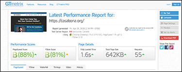 A screenshot of the webpage, Gmetrix is shown.