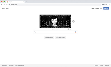 A screenshot displays the Google home page with a search box. An icon is displayed above the search box.