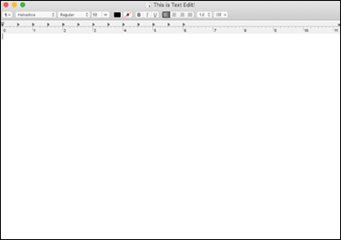 The TextEdit window for macOS is shown. The title of the TextEdit "This is Text Edit!" is displayed in the middle of the title bar. The toolbar with various menus is displayed, followed by the ruler.