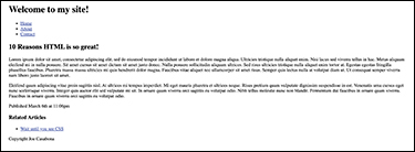 A web page shows a sample blog article with different HTML elements.