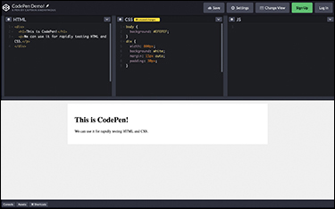 A screenshot represents the editing interface of the CodePen website.
