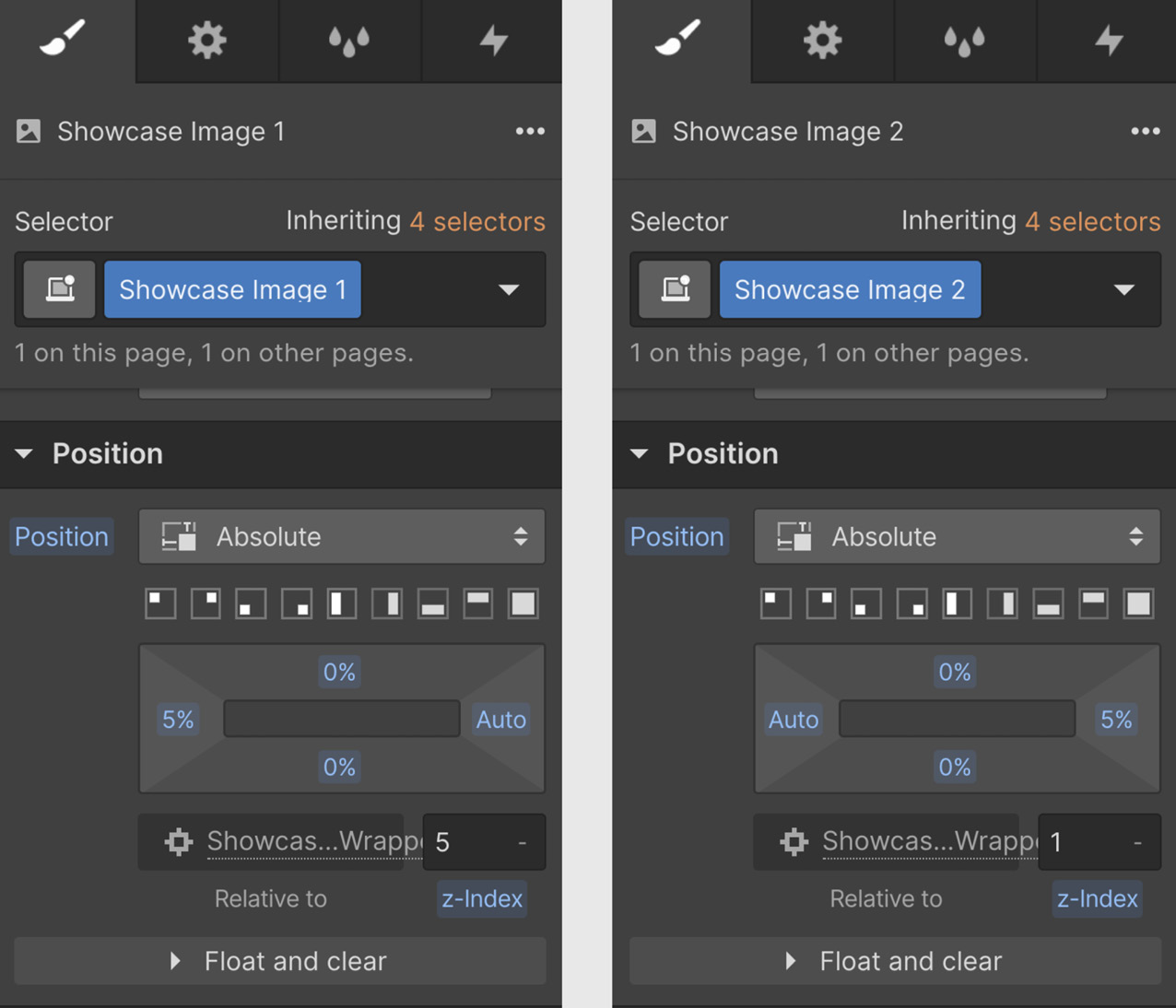 Figure 4.18 – Settings for the showcase images 