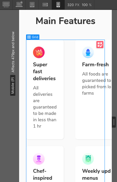 Figure 6.26 – The Main Features section overflows on Mobile Portrait mode 
