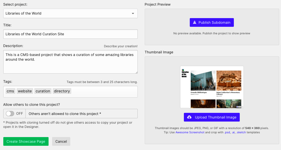 Figure 13.10 – The project's Showcase details 
