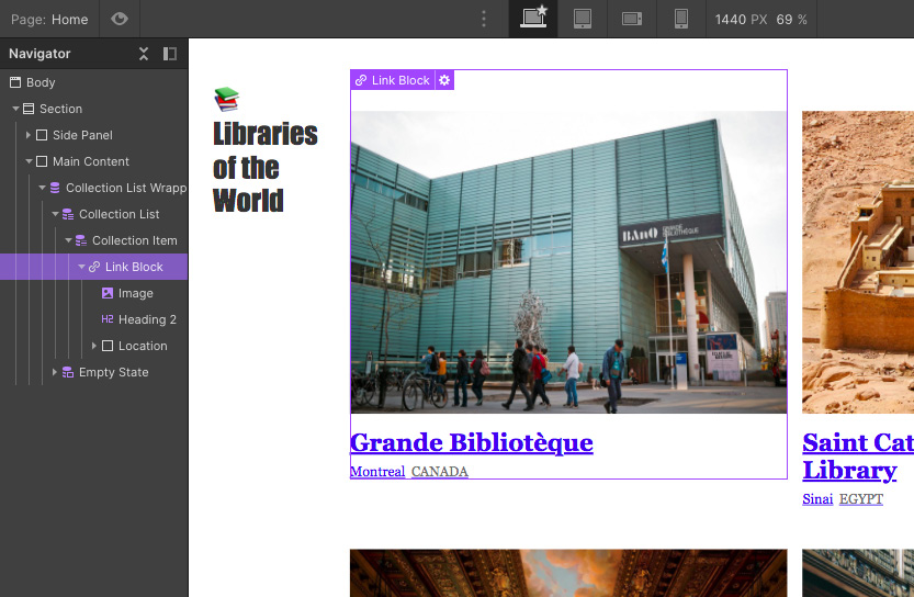 Figure 11.26 – Moving content into the Link Block element 