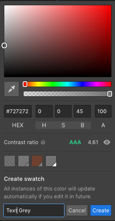 Figure 5.8 – Adding Text Grey as a new color swatch 