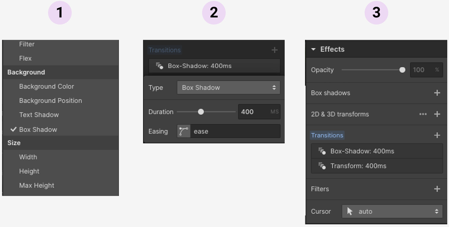 Figure 7.8 – Adding a Box Shadow transition type 