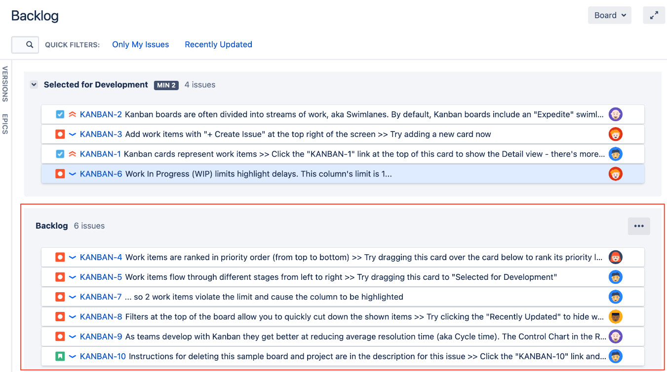 Figure 3.14 – Kanban backlog 