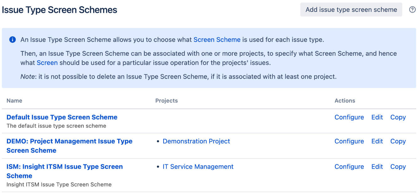 Figure 6.8 – View the issue type screen schemes 