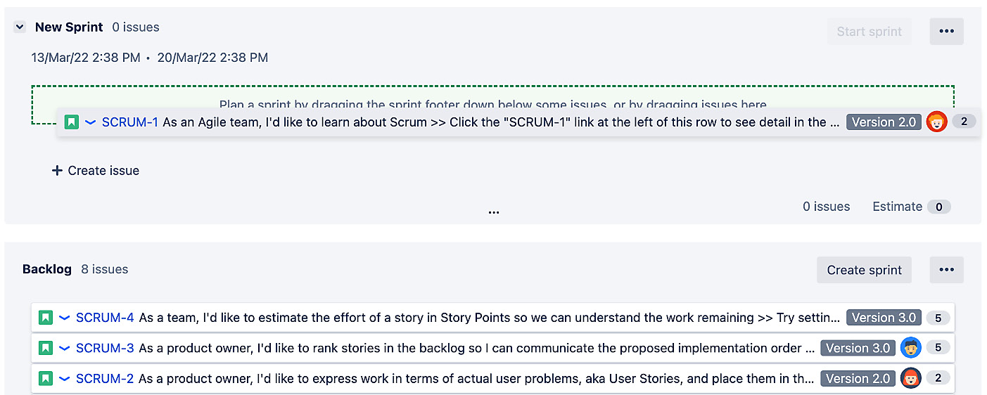 Figure 3.4 – Creating a sprint 