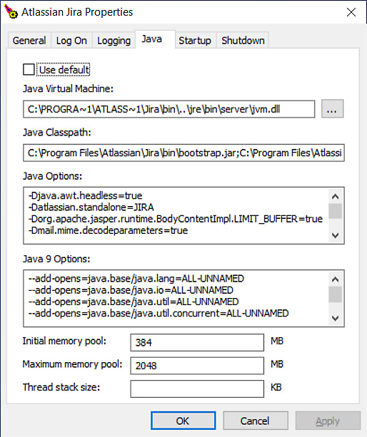 Figure 1.20 – Jira memory settings 