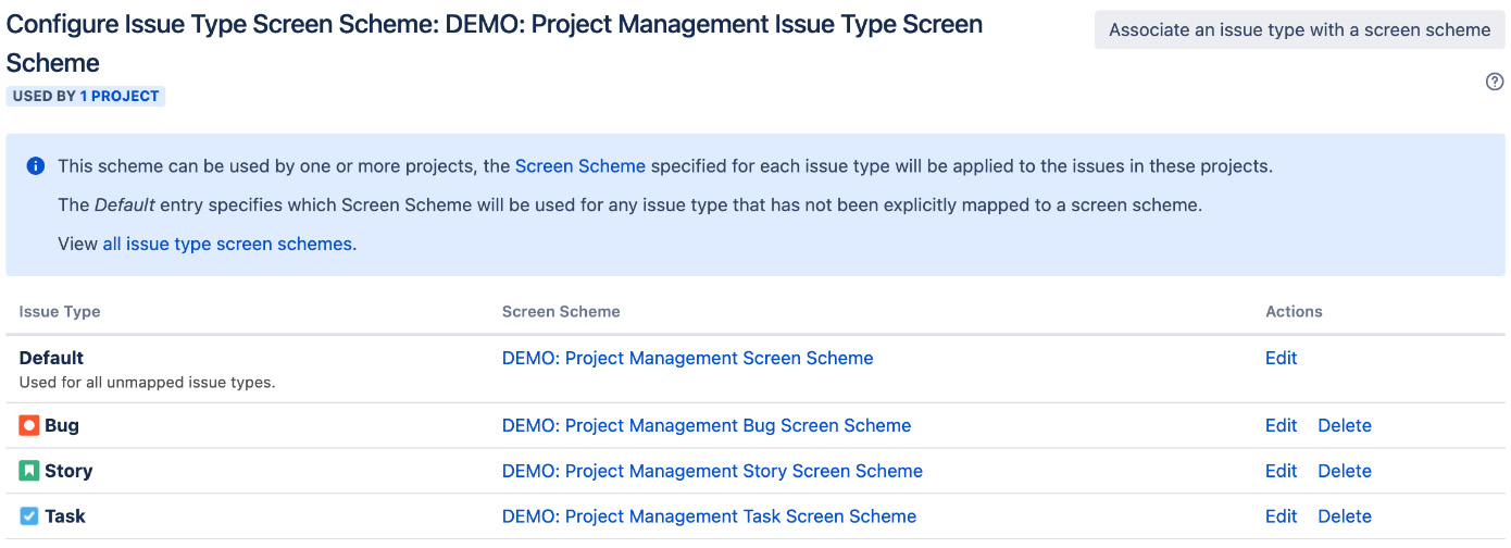 Figure 6.9 – Configure an issue type screen scheme 