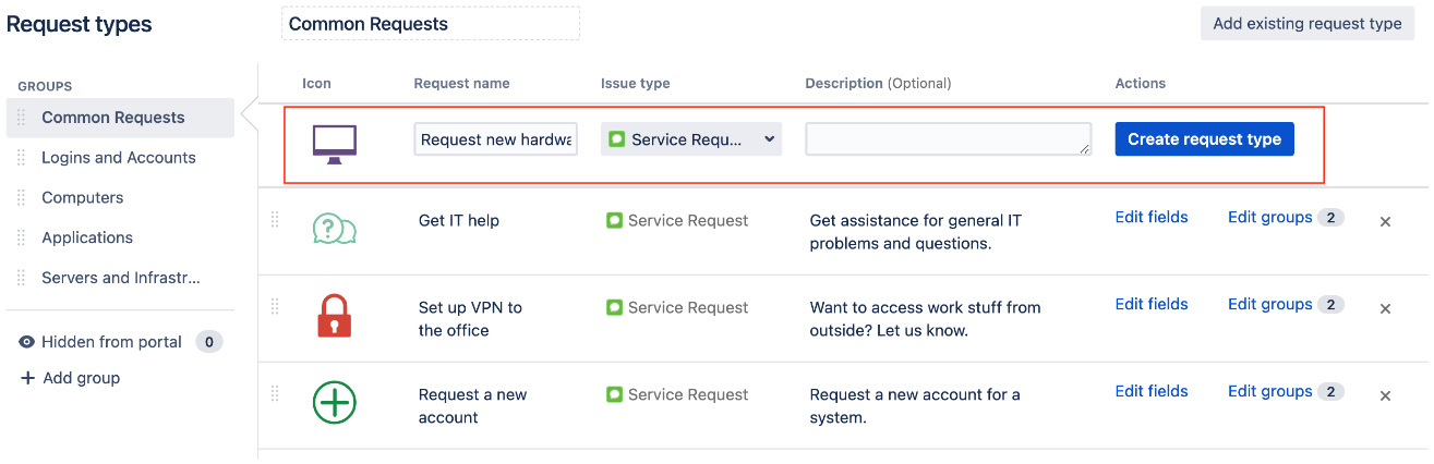 Figure 11.12 – Create request type 