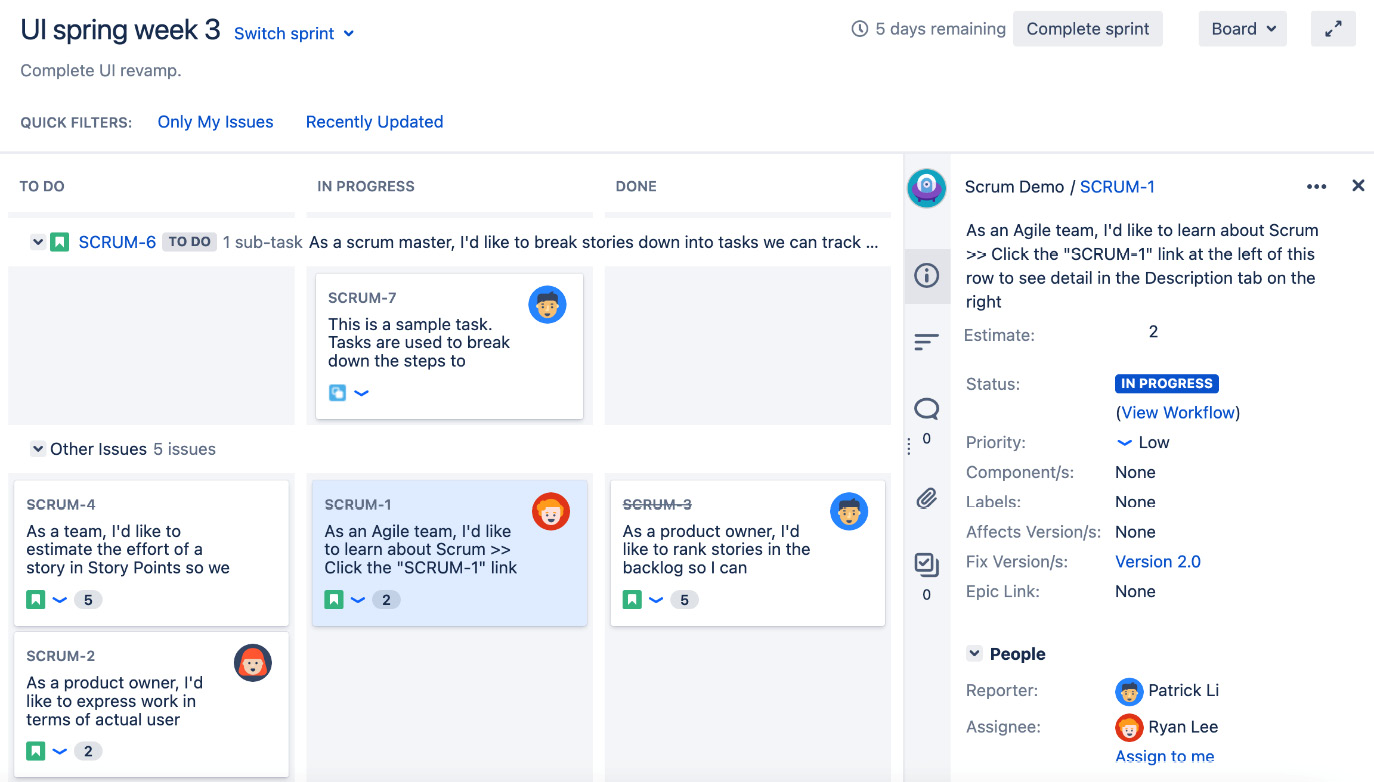 Figure 3.7 – Active sprint board 