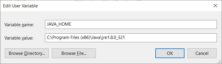 Figure 1.3 – The JAVA_HOME environment variable 