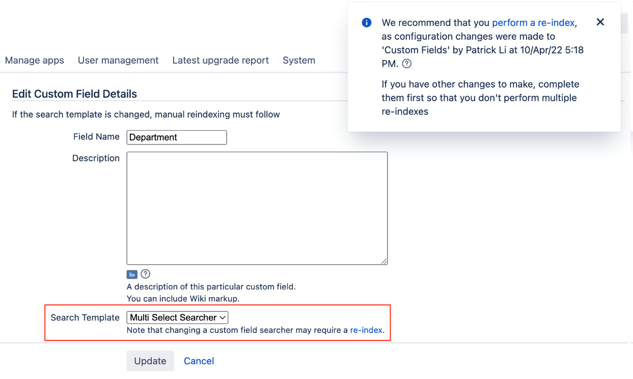 Figure 5.6 – Change searcher 