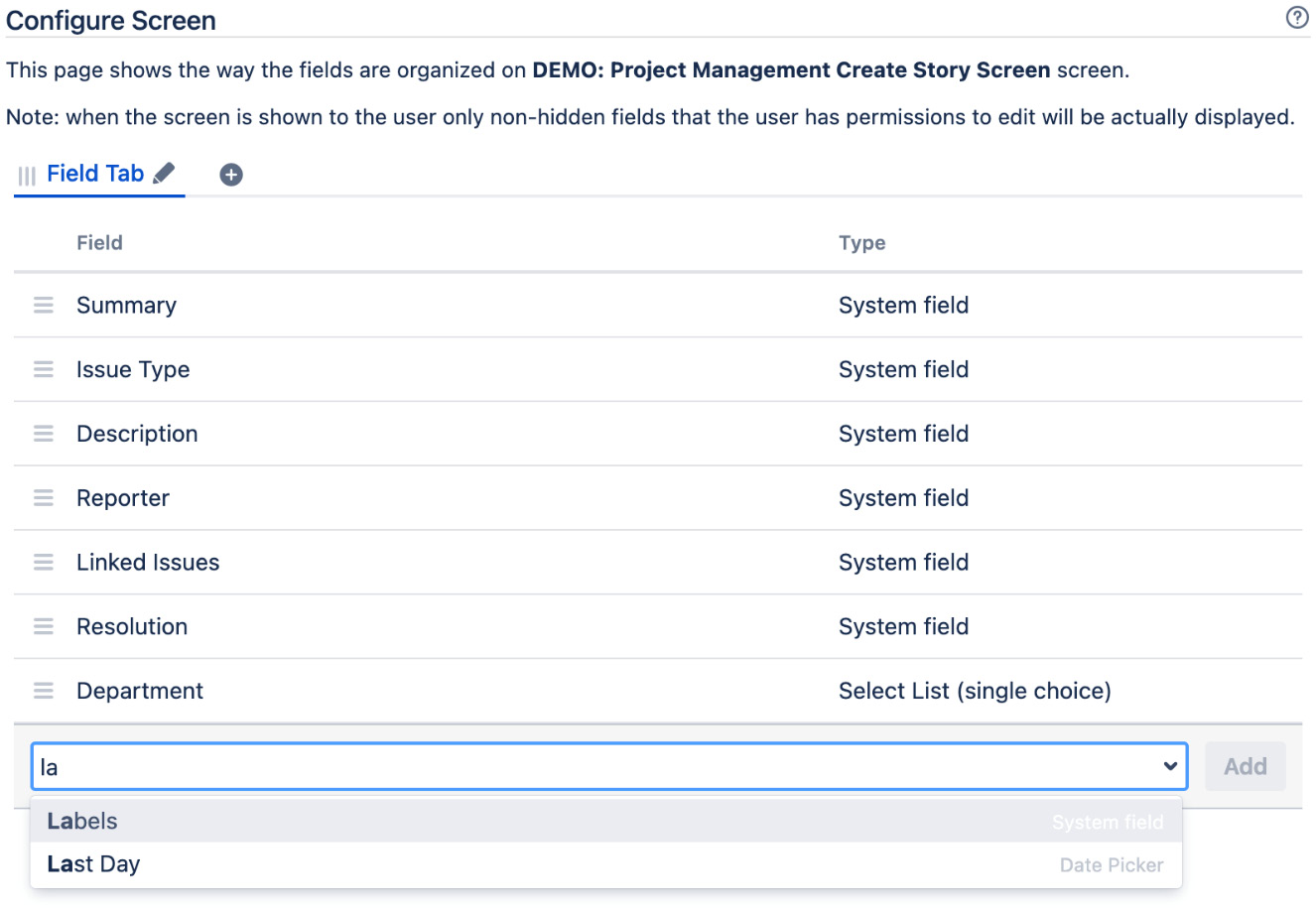 Figure 6.3 – Adding a field to a screen 