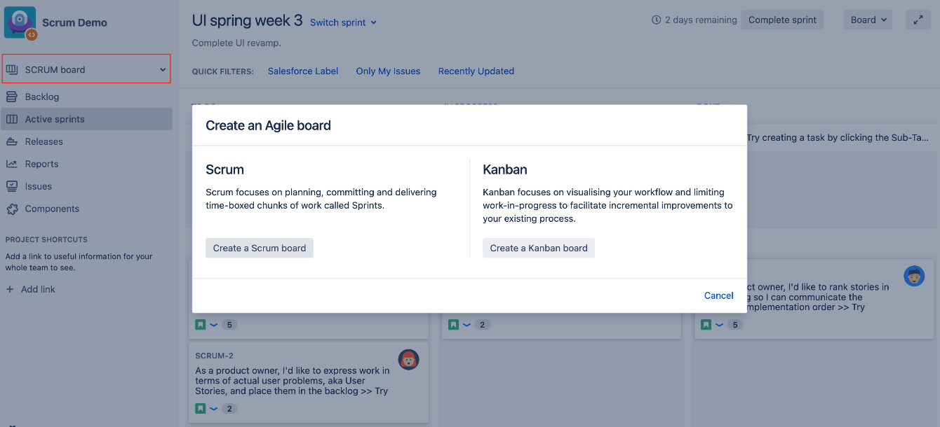 Figure 3.21 – Adding a new agile board 