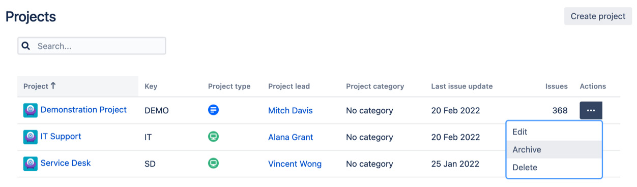 Figure 2.13 – Archiving a project 
